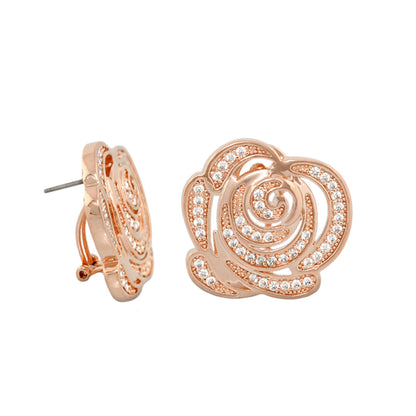 Rose Garden Earrings Pavé Rose Clip rose gold tone with pavé crystals Lauren G Adams earrings on Tampa Home & Garden Store