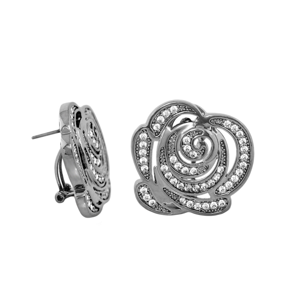 Rose Garden Earrings pavé rose clip-on by Lauren G Adams, silver-tone metal with crystals on Tampa Home & Garden Store