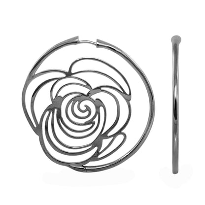Rose Garden Open Rose Hoop Earrings by Lauren G Adams, silver-tone metal on Tampa Home & Garden Store