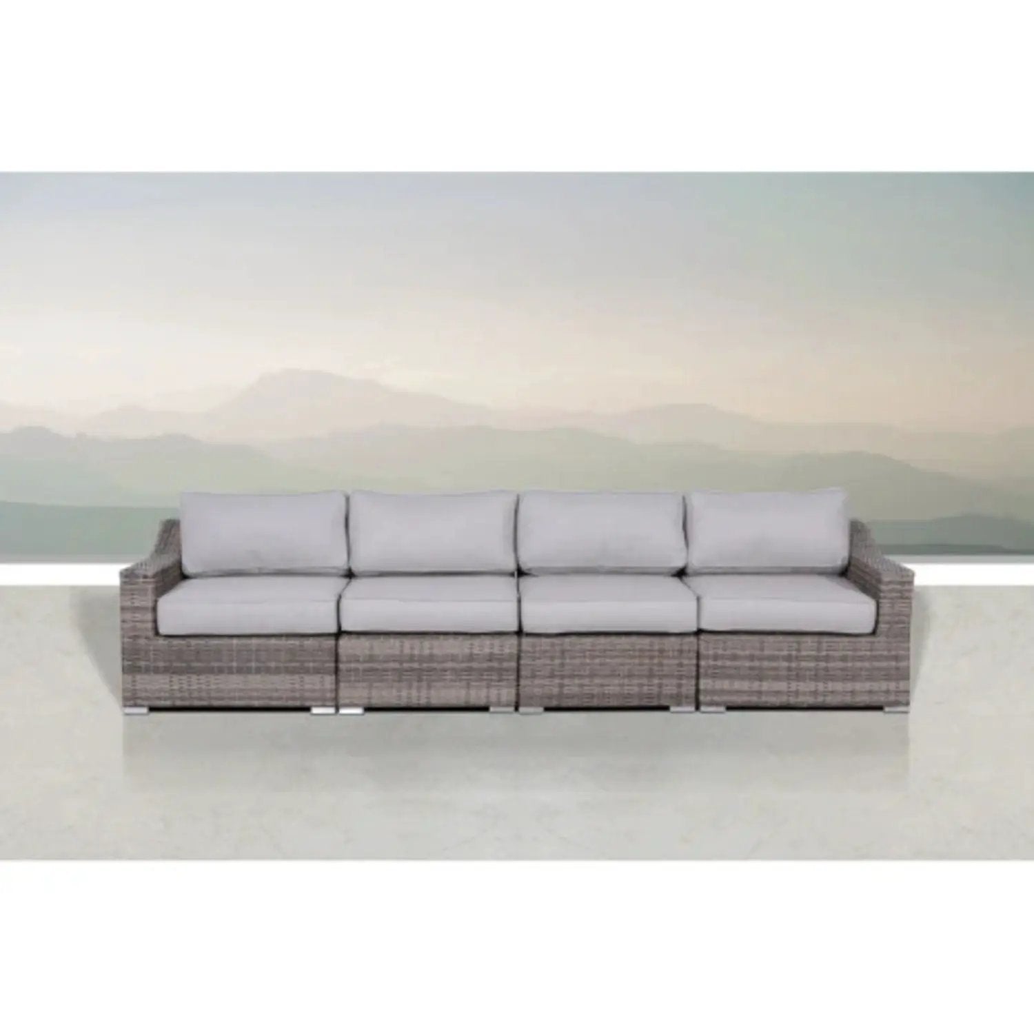 Contemporary outdoor stationary sectional in rattan wicker with light gray cushions on Tampa Home & Garden Store