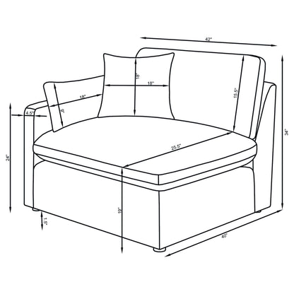 Greeley 6 Piece Upholstered Modular Sectional Sofa Ivory schematic with dimensions HouseOfZazla on Tampa Home & Garden Store