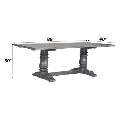 Leventis dining table Weathered Gray 88 in L x 40 in W with wood top on pedestal legs on Tampa Home & Garden Store