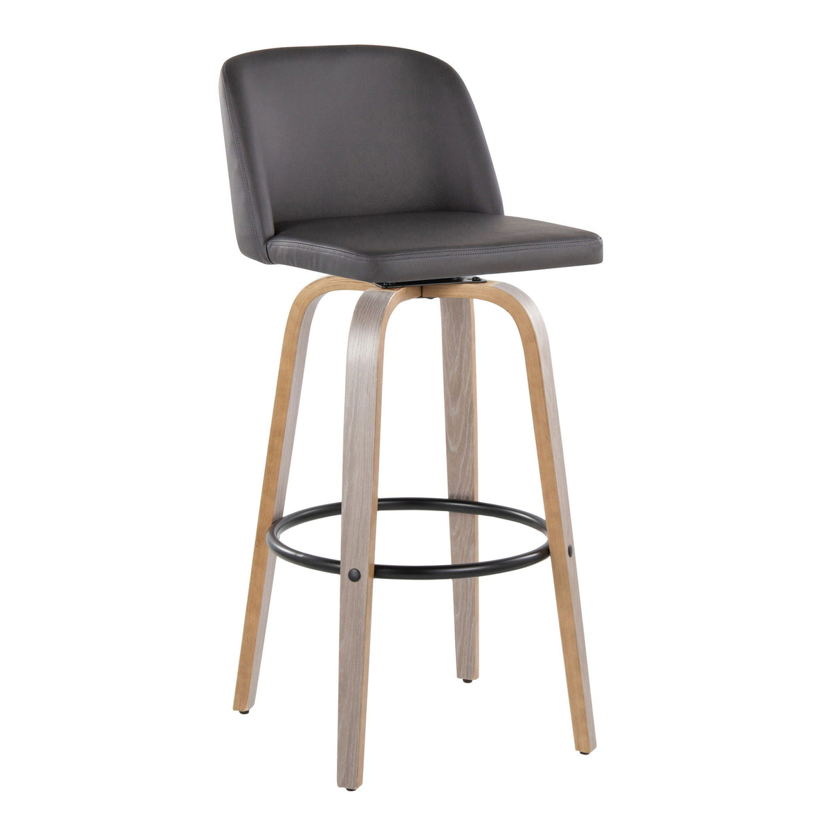 Mid-Century Modern bar stools fixed height with dark upholstery wood legs footrest on Tampa Home & Garden Store