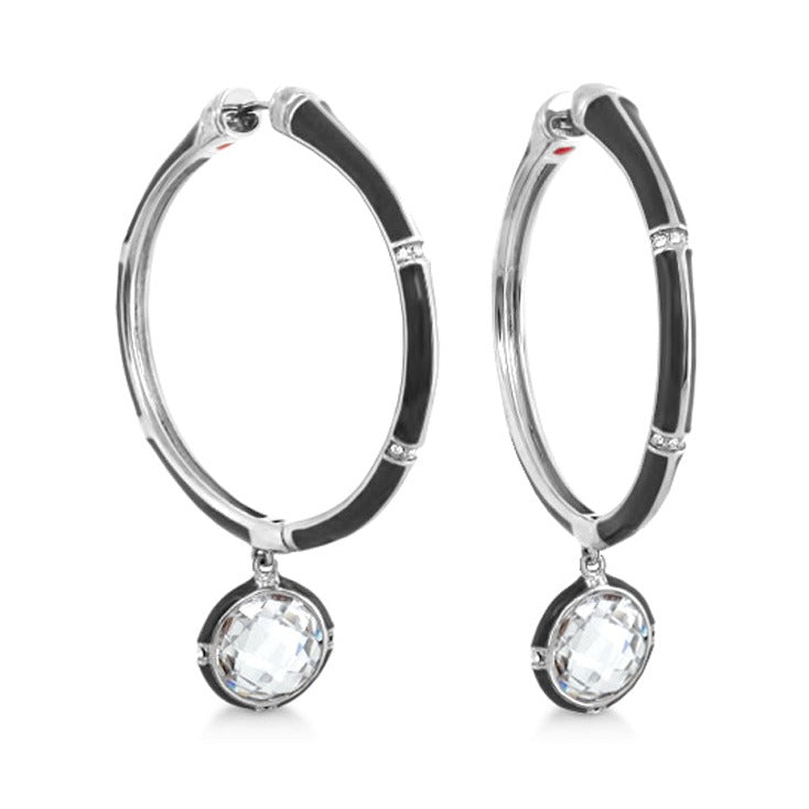 Pair of Lauren G Adams Prince Charming CZ Hoop Earrings, hoops with black enamel pendants on Tampa Home & Garden Store