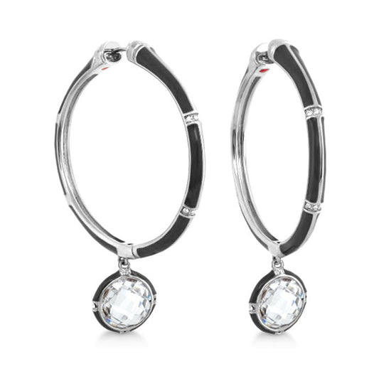 Pair of Lauren G Adams Prince Charming CZ Hoop Earrings, hoops with black enamel pendants on Tampa Home & Garden Store
