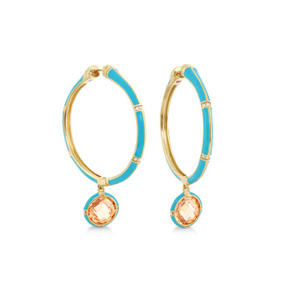Prince Charming zirconia hoop earrings turquoise enamel and peach drops by Lauren G Adams pair on Tampa Home & Garden Store