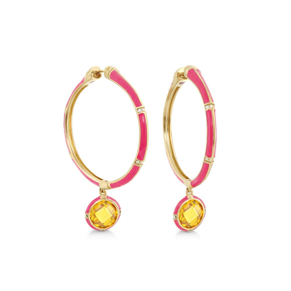 Prince Charming Cubic Zirconia Hoop Earrings Lauren G Adams pink enamel gold hoops yellow stones on Tampa Home & Garden Store