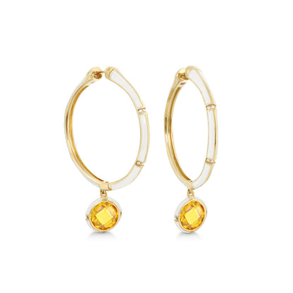 Prince Charming Cubic Zirconia Hoop Earrings by Lauren G Adams, gold-tone hoops amber drops on Tampa Home & Garden Store