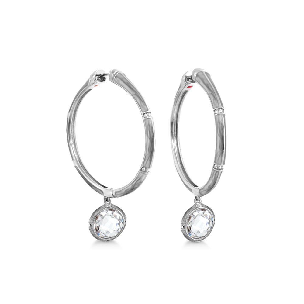Prince Charming Cubic Zirconia Hoop Earrings - silver-toned hoops with dangling crystals on Tampa Home & Garden Store