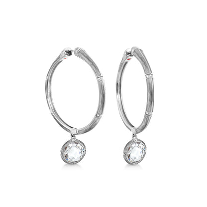 Prince Charming Cubic Zirconia Hoop Earrings - silver-toned hoops with dangling crystals on Tampa Home & Garden Store
