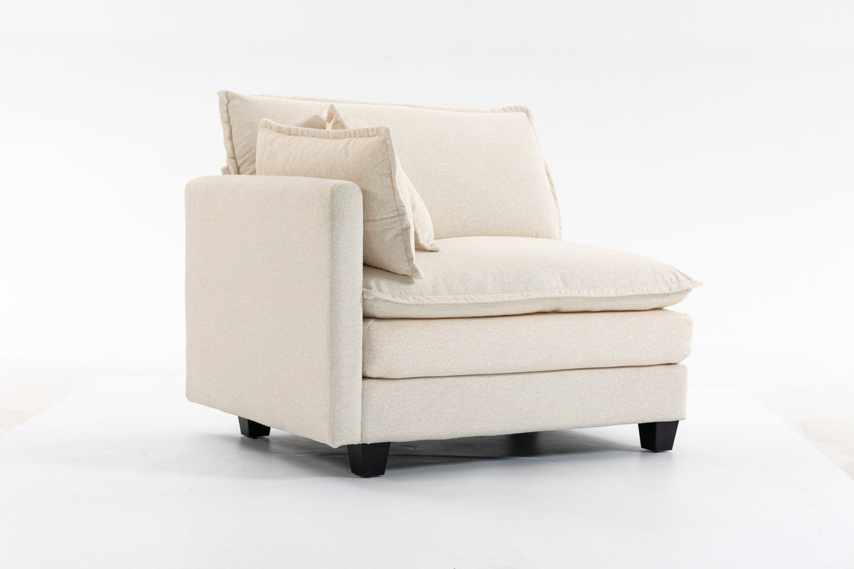 Modern 2-seat sectional sofa with waist pillows in beige fabric, dark tapered legs on Tampa Home & Garden Store