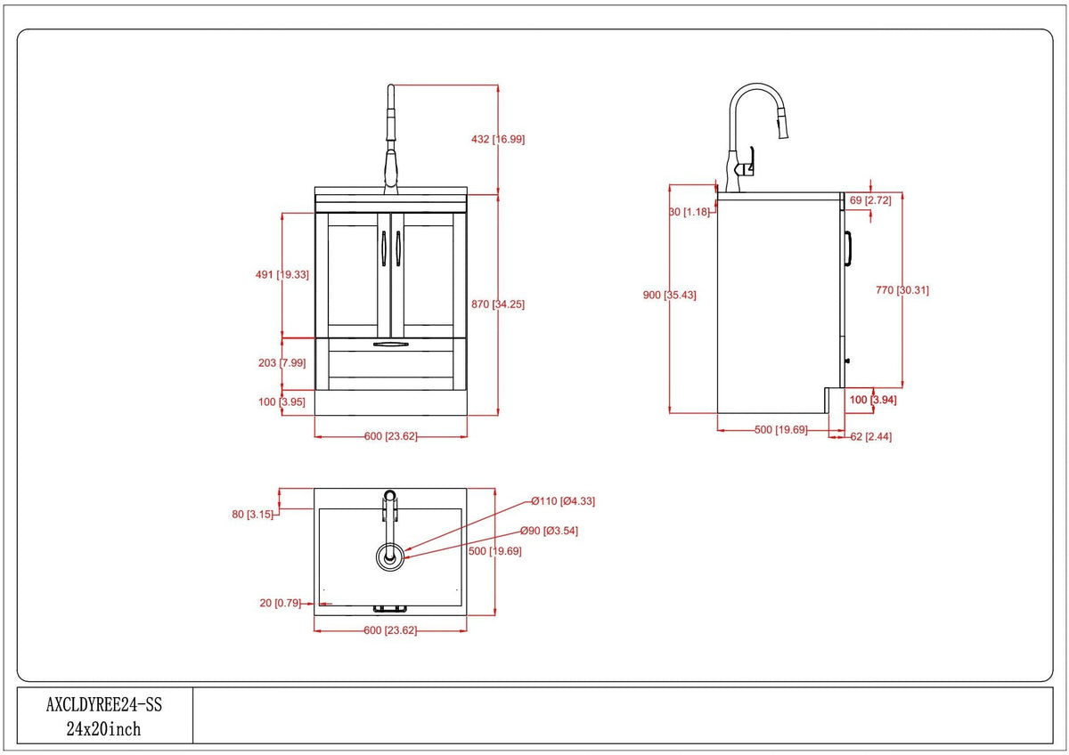 Deluxe Laundry Cabinet With Sink And Faucet Unit vanity HouseOfZazla blueprint front view on Tampa Home & Garden Store