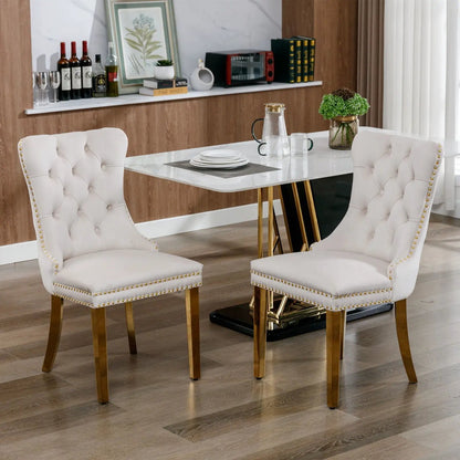 Nikki Modern Tufted Dining Chair Set of 2 white chairs with gold legs by Unique Piece Furniture on Tampa Home & Garden Store