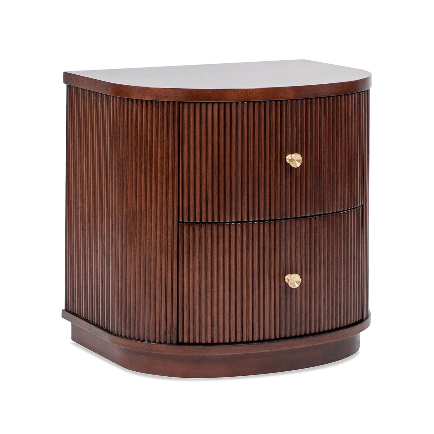 Valentine 2-drawer storage side table in dark wood with vertical slat front and brass knobs on Tampa Home & Garden Store