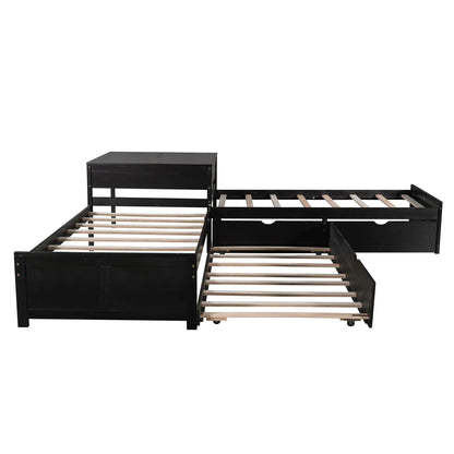 L-shaped platform bed with built-in desk and trundle, black metal frame, Unique Piece Furniture on Tampa Home & Garden Store