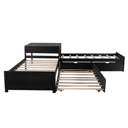 L-shaped platform bed with built-in desk, trundle and drawers in black metal by HouseOfZazla on Tampa Home & Garden Store