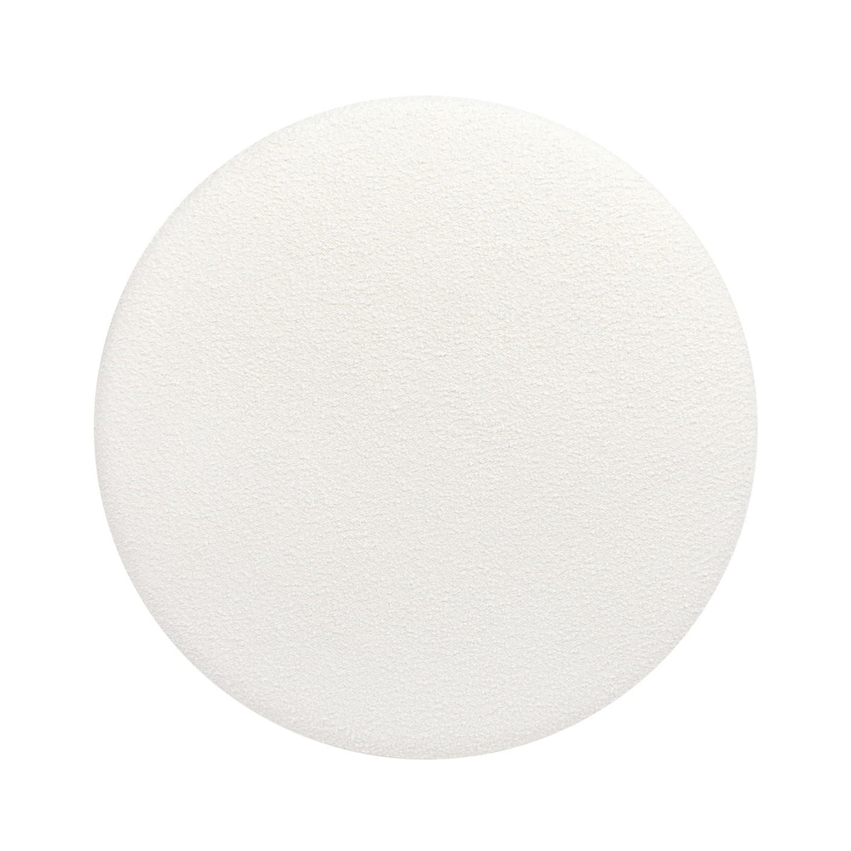 Round white upholstered storage ottoman with textured fabric, top-down view on Tampa Home & Garden Store