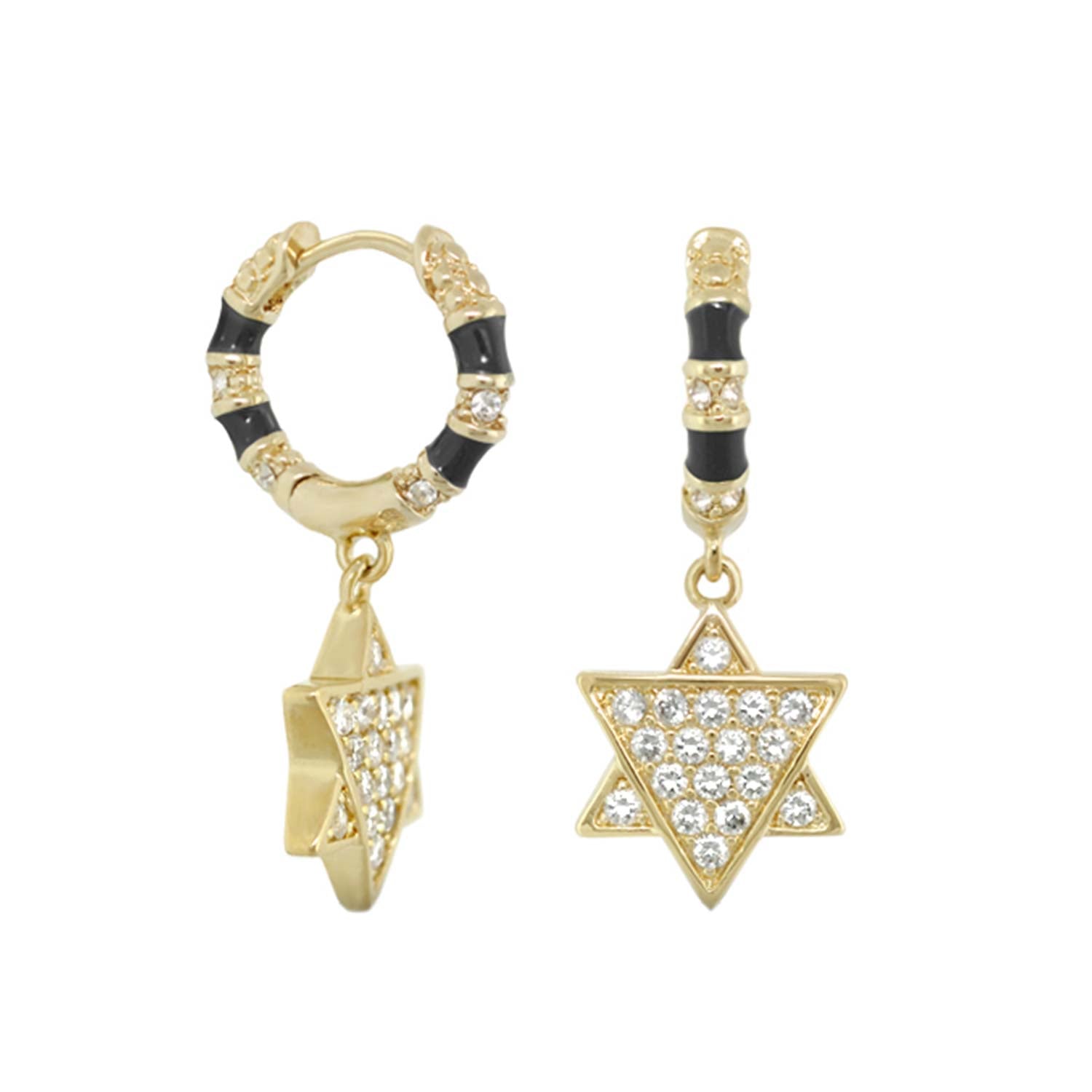 Star of David earrings Lauren G Adams gold-tone hoops black enamel crystal pavé star pendant on Tampa Home & Garden Store