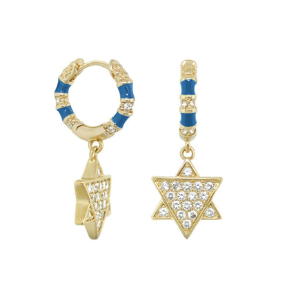 Star of David earrings by Lauren G Adams in gold-tone with blue enamel and crystal pavé on Tampa Home & Garden Store