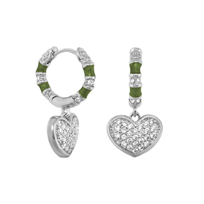 Charming 2 Earrings — Pavé Heart Drop Lauren G Adams, hoops with green enamel and pavé hearts on Tampa Home & Garden Store