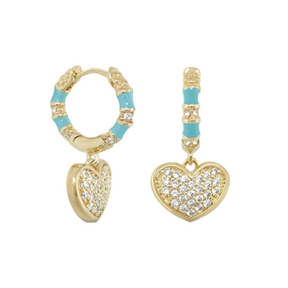 Charming 2 Earrings Pavé Heart Drop gold-tone hoops turquoise accents crystals on Tampa Home & Garden Store