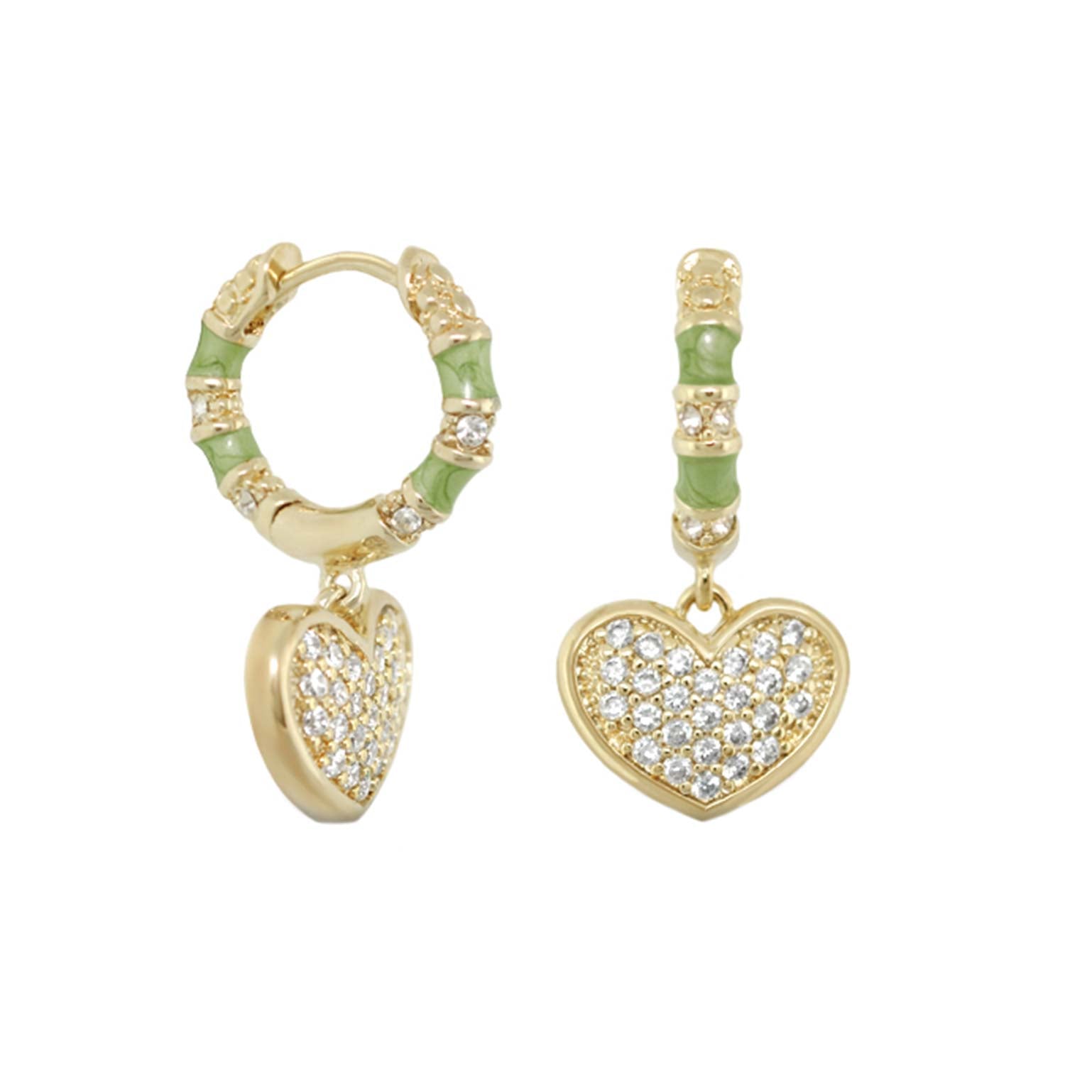Charming 2 Earrings pavé heart drop Lauren G Adams, gold-tone with green enamel and crystals on Tampa Home & Garden Store