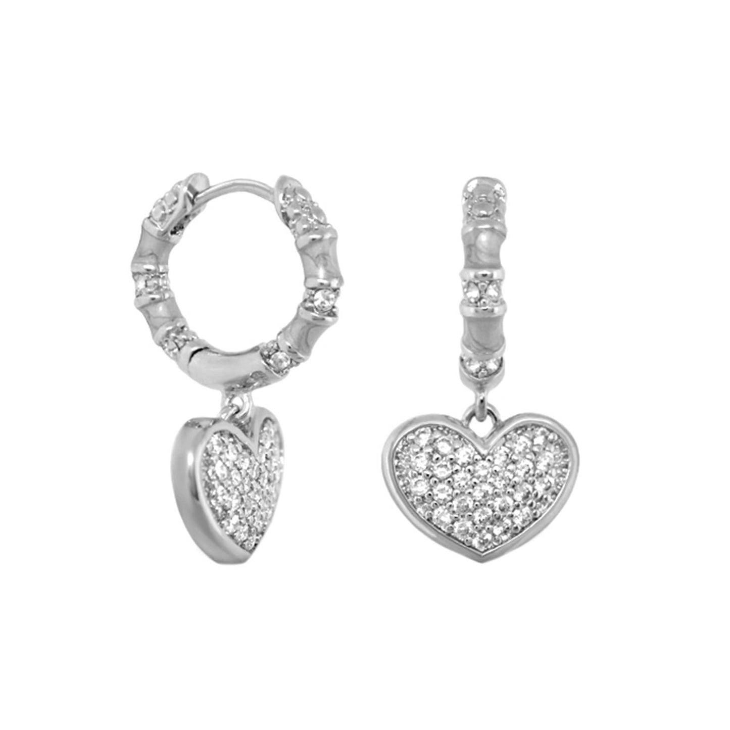 Charming 2 Earrings Pavé Heart Drop Lauren G Adams, silver hoops with pavé heart charms on Tampa Home & Garden Store