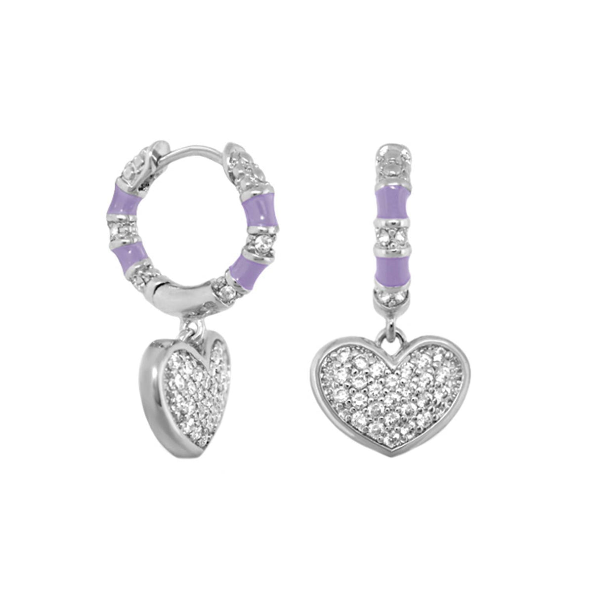 Charming 2 Earrings — Pavé Heart Drop by Lauren G Adams; lilac enamel hoops with pavé heart on Tampa Home & Garden Store