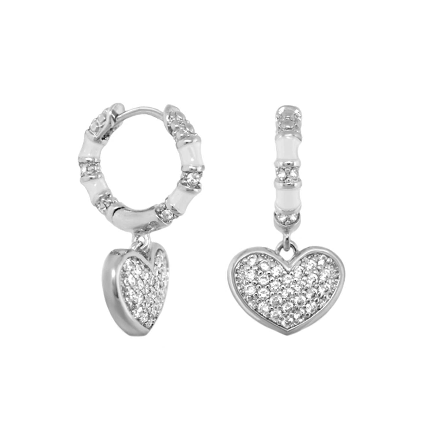 Charming 2 Earrings — Pavé Heart Drop, silver tone hoops with crystal hearts by Lauren G Adams on Tampa Home & Garden Store