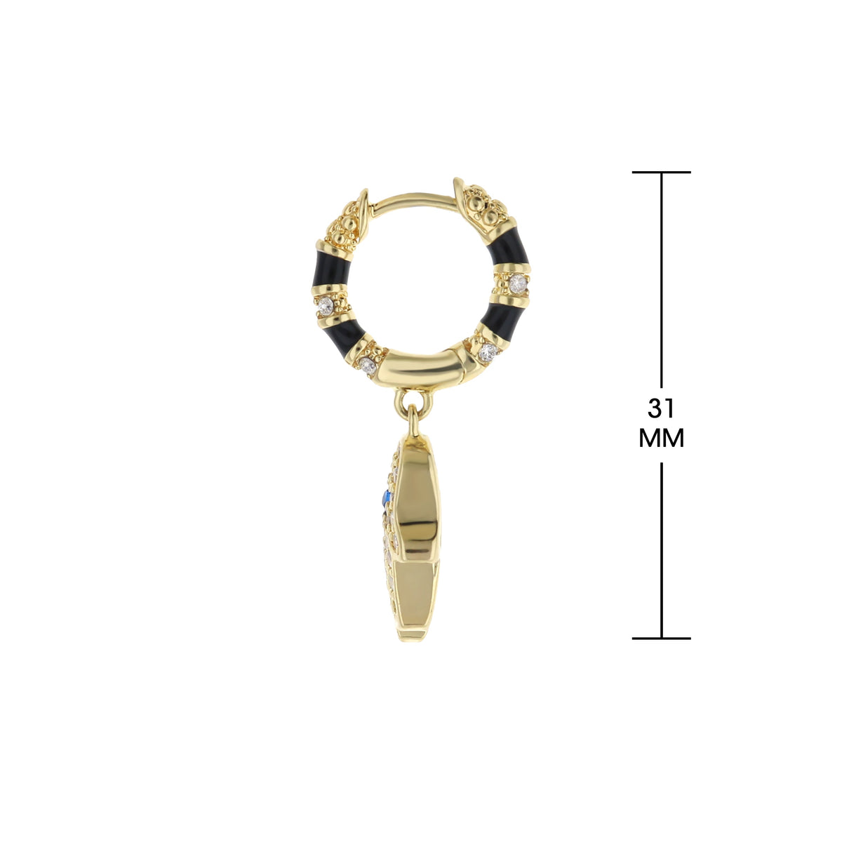Lucky Hamsa Pave Earrings by Lauren G Adams, gold hoop with black enamel pavé crystals on Tampa Home & Garden Store