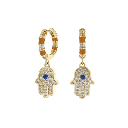 Lucky Hamsa Pave Earrings Lauren G Adams gold-tone pave dangle with blue center stone pair on Tampa Home & Garden Store
