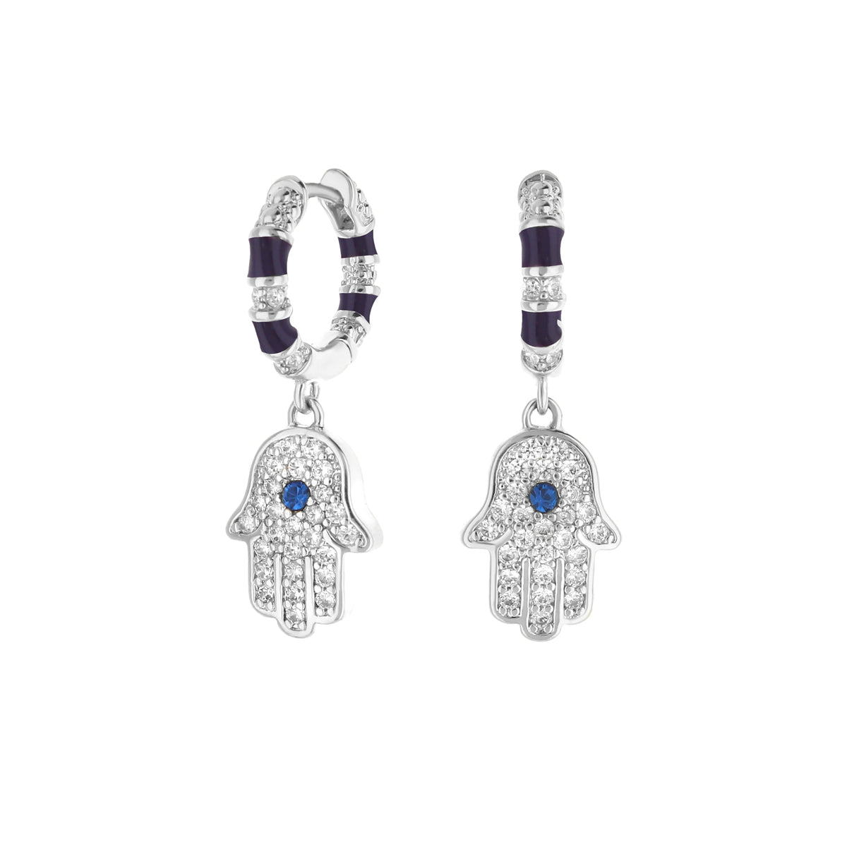 Lucky Hamsa Pave Earrings by Lauren G Adams, pavé dangle with blue stones on Tampa Home & Garden Store