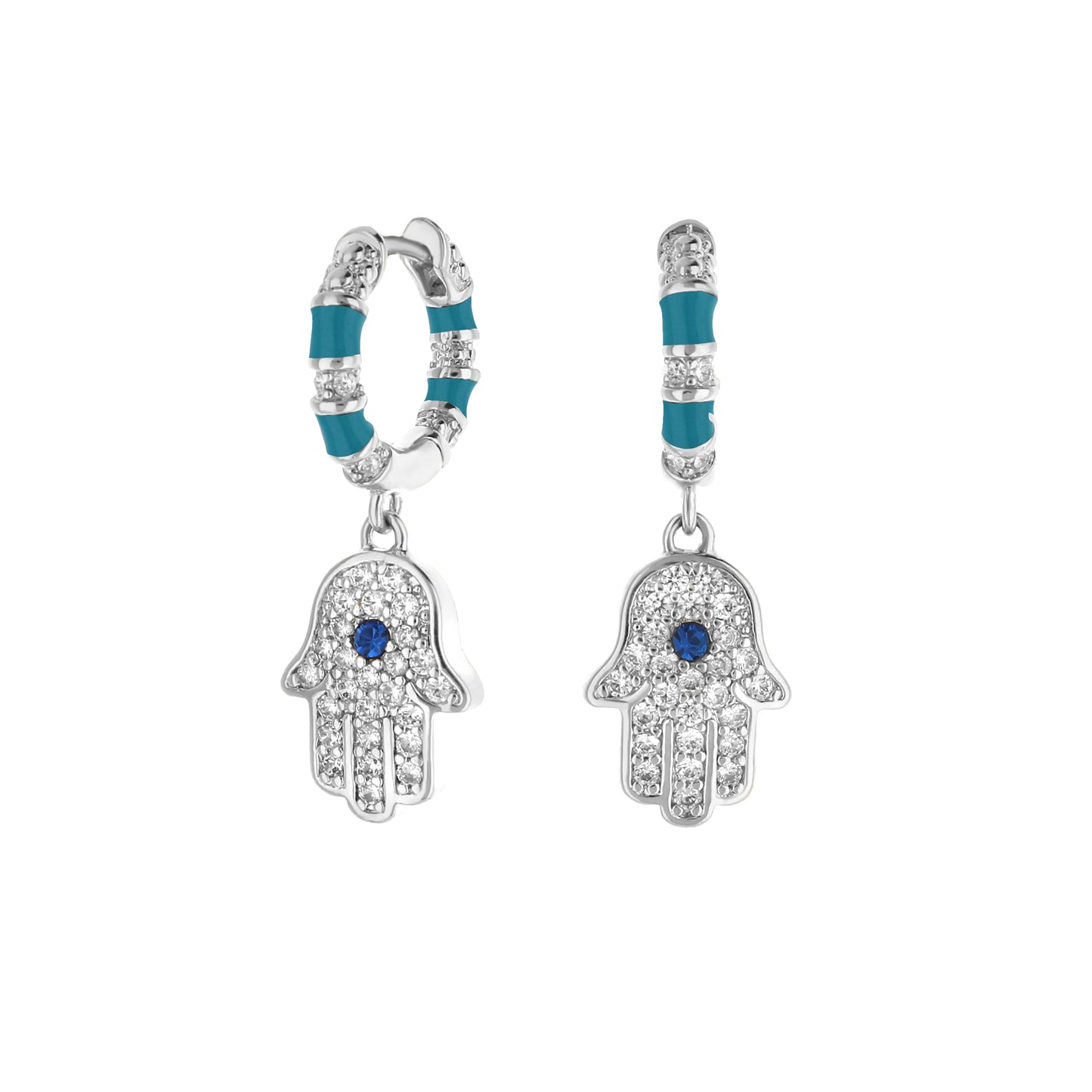 Lucky Hamsa Pave Earrings pair turquoise enamel & pavé crystals dangling by Lauren G Adams on Tampa Home & Garden Store