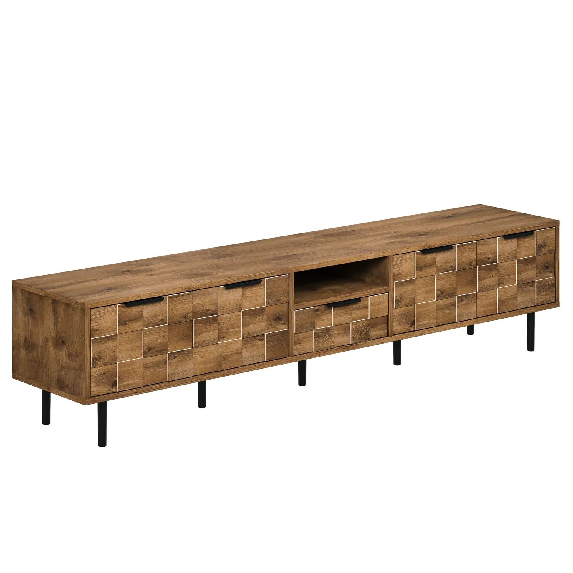 TV Stand L-Shaped Handle entertainment console with storage in natural wood on Tampa Home & Garden Store