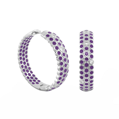 Fun Bubbles earrings by Lauren G Adams: purple enamel dotted hoops and purple-dots silver huggie on Tampa Home & Garden Store