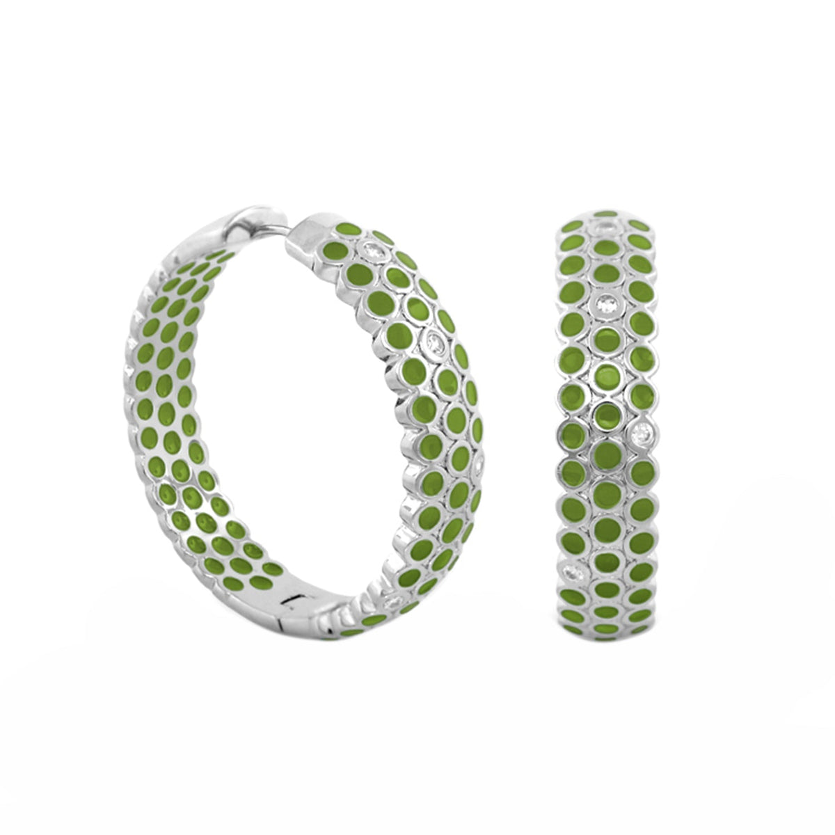 Fun Bubbles earrings set of two green enamel bubble hoops in silver by Lauren G Adams on Tampa Home & Garden Store