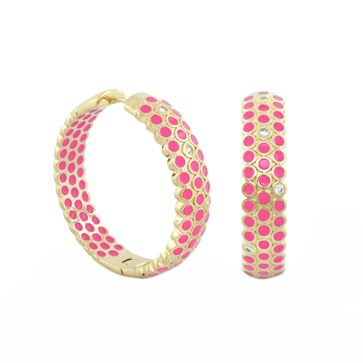 Fun Bubbles Earrings, gold-tone pink enamel polka-dot hoops, Lauren G Adams set of 2 on Tampa Home & Garden Store