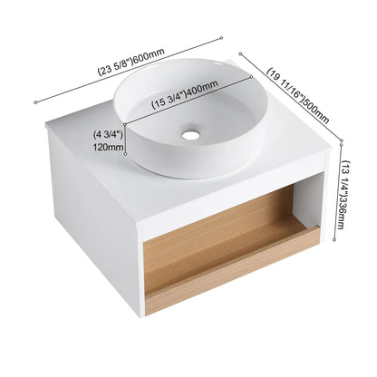 Floating vanity with glossy round vessel sink, white finish and wood shelf Unique Piece on Tampa Home & Garden Store