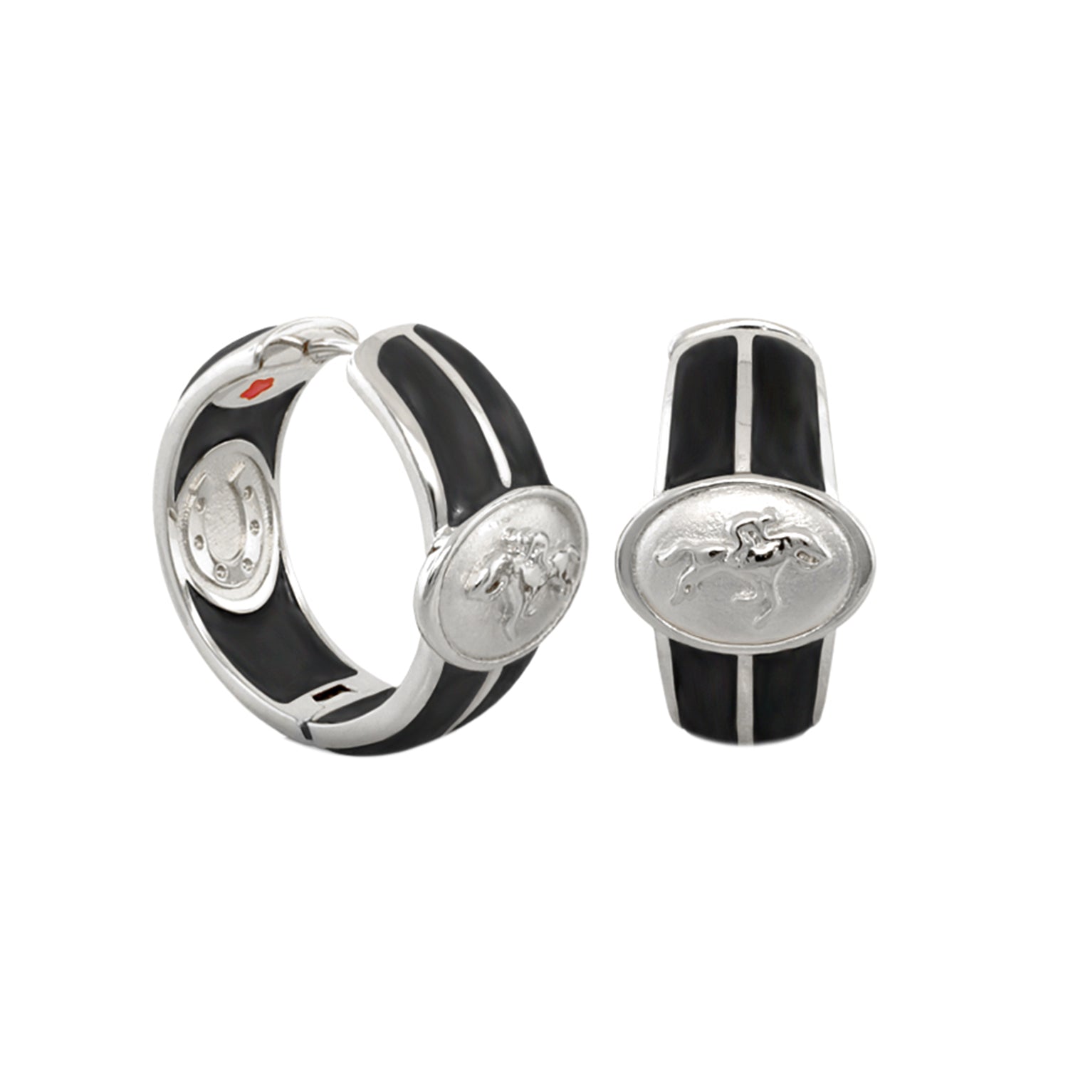 Equestrian Hoop Earrings pair in black enamel with trim and horse motif by Lauren G Adams on Tampa Home & Garden Store