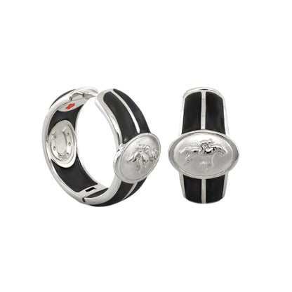 Equestrian Hoop Earrings pair in black enamel with trim and horse motif by Lauren G Adams on Tampa Home & Garden Store