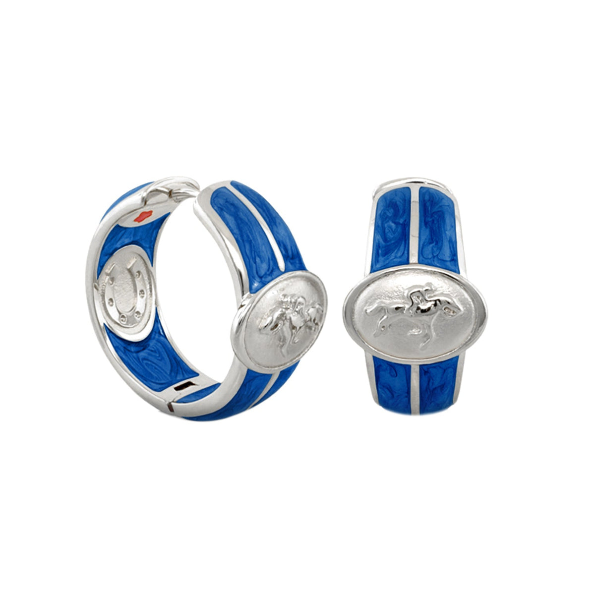 Equestrian Hoop Earrings blue enamel silver-tone with horse motif, pair by Lauren G Adams on Tampa Home & Garden Store