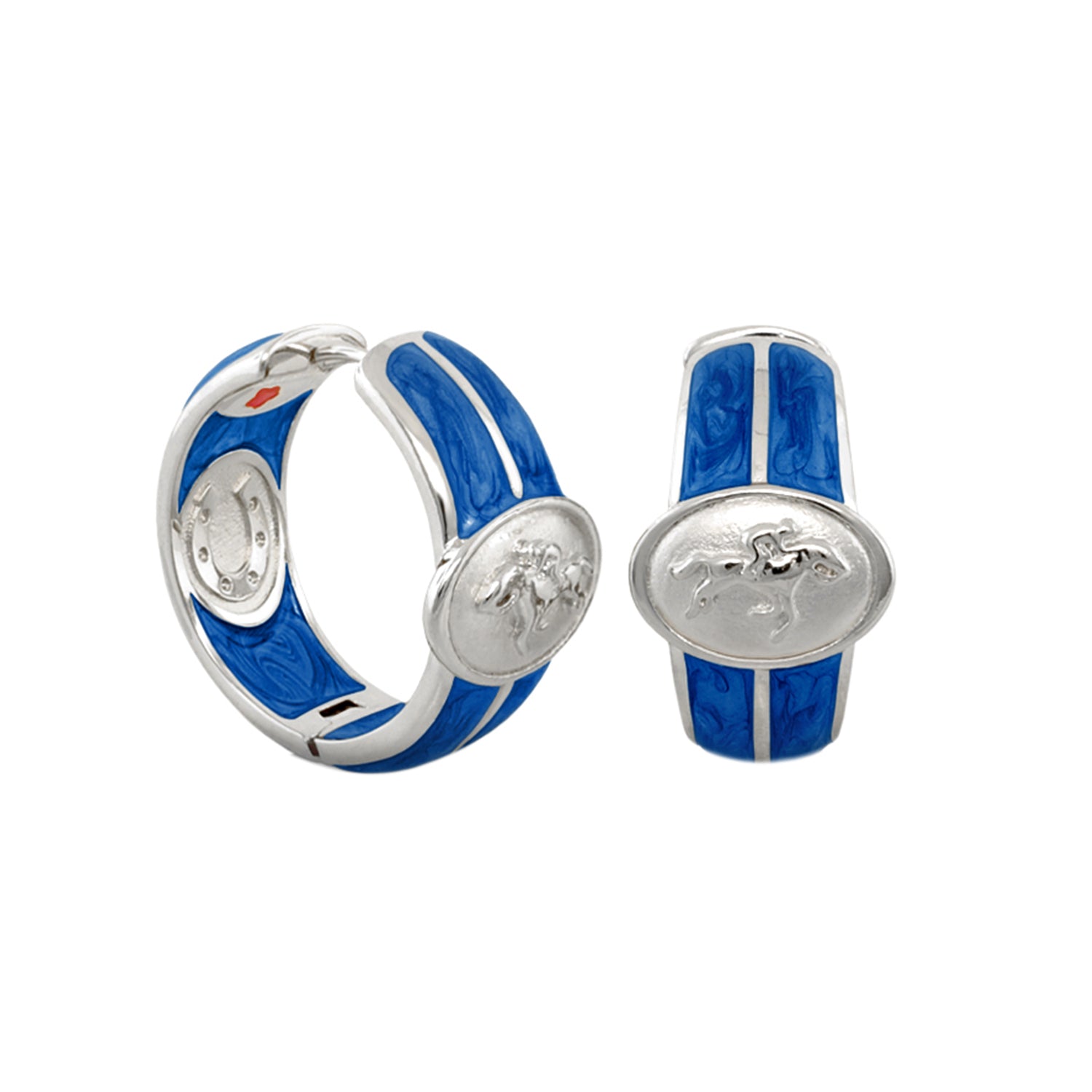 Equestrian Hoop Earrings blue enamel silver-tone with horse motif, pair by Lauren G Adams on Tampa Home & Garden Store
