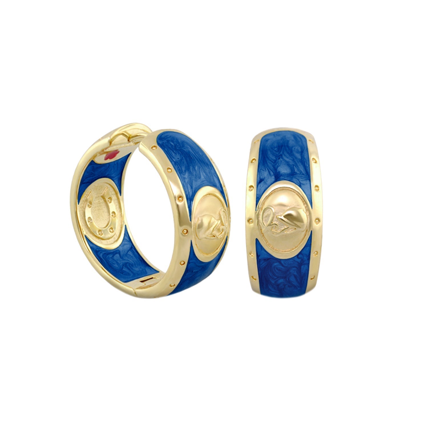 Equestrian hoop earrings gold-tone with blue enamel and horsehead medallion Lauren G Adams on Tampa Home & Garden Store