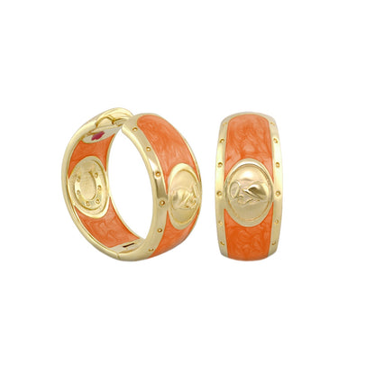 Equestrian two hoop earrings gold-tone orange enamel horse head medallion Lauren G Adams on Tampa Home & Garden Store