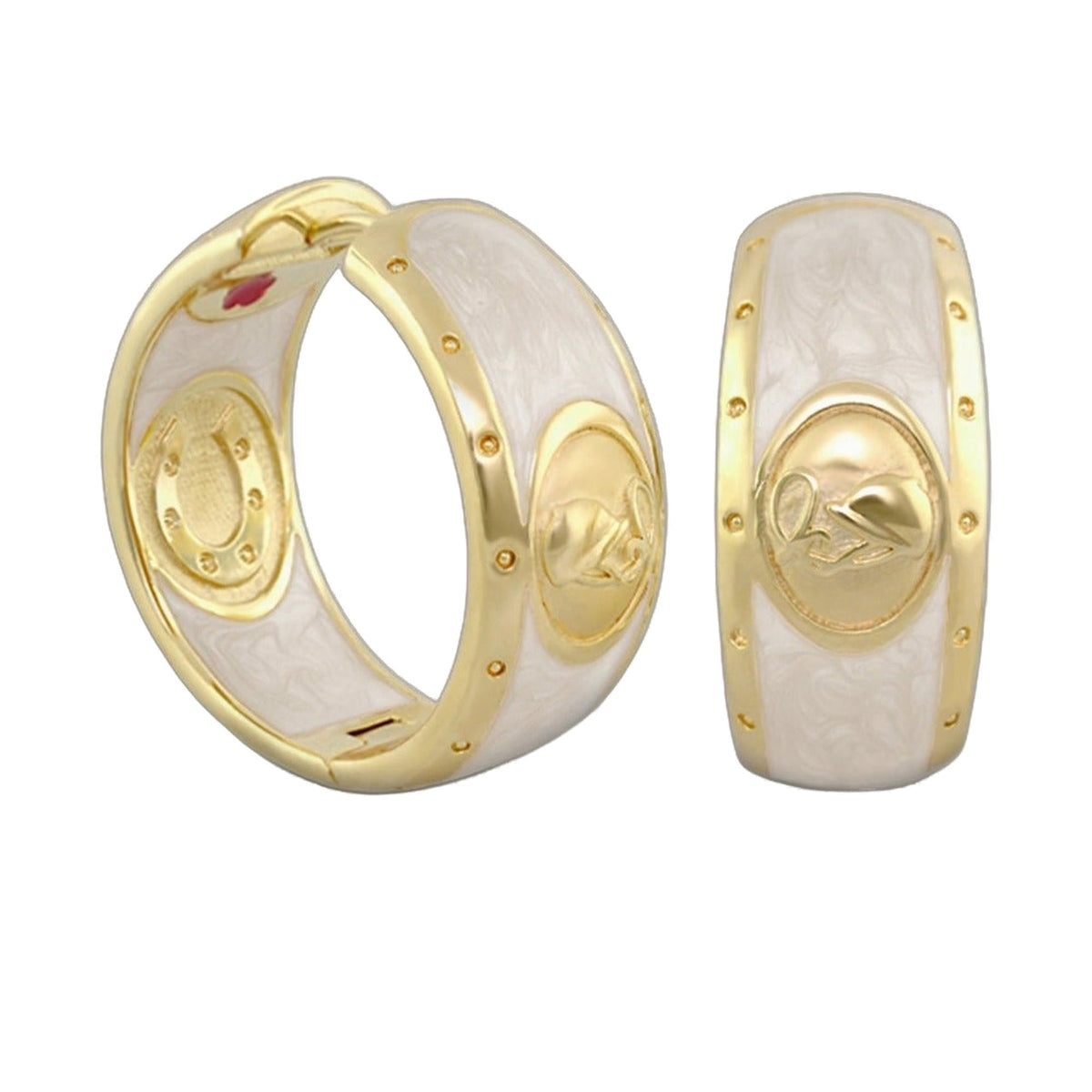 Equestrian Hoop Earrings by Lauren G Adams, gold-tone hoops with ivory marbled inlay, pair on Tampa Home & Garden Store