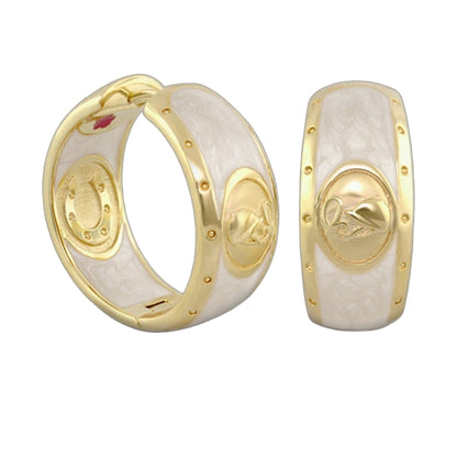 Equestrian Hoop Earrings by Lauren G Adams, gold-tone hoops with ivory marbled inlay, pair on Tampa Home & Garden Store