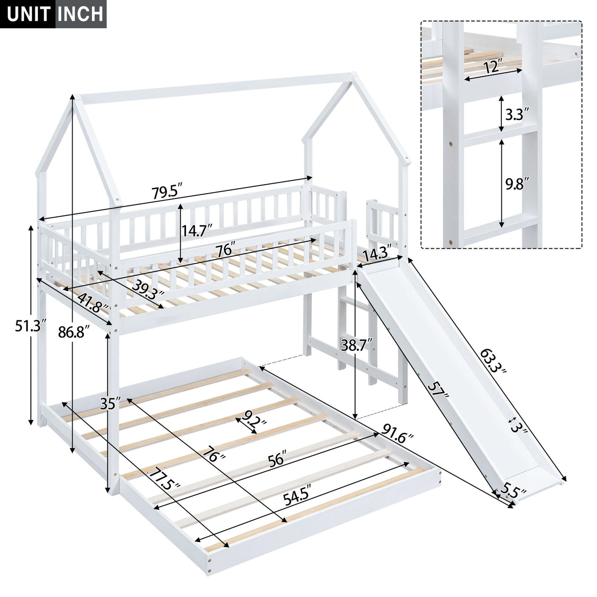 House Bunk Bed With Slide And Built In Ladder white bunk bed with built-in ladder and slide on Tampa Home & Garden Store