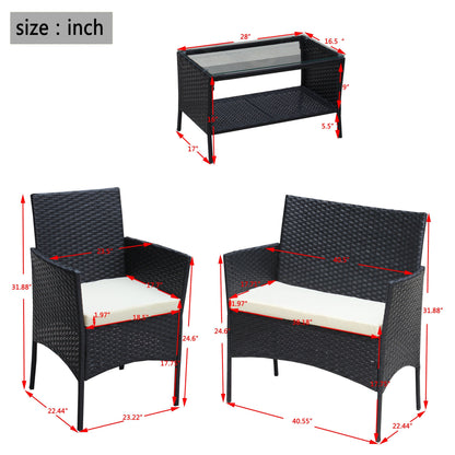 HouseOfZazla 4pc rattan outdoor set with cushioned wicker chairs and glass coffee table on Tampa Home & Garden Store
