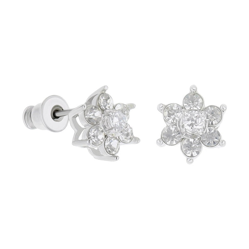 Lga Flower Stud Earrings, clear crystals in silver-tone setting by Lauren G Adams on Tampa Home & Garden Store