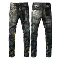 FLIPSTYLEZLLC Men's Black Slim-Fit Stretch Jeans, two pairs with paint-splatter on dark wash on Tampa Home & Garden Store